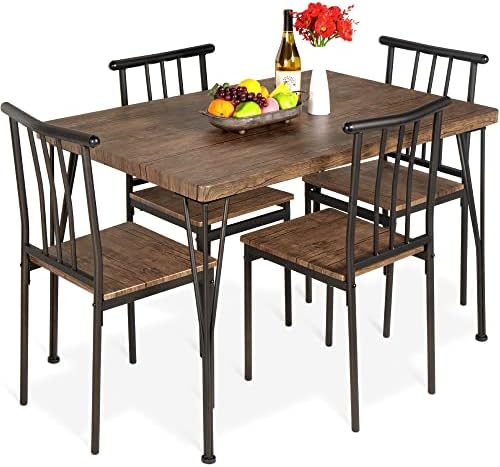 Best Choice Products 5-Piece Metal and Wood Indoor Modern Rectangular Dining Table Furniture Set for Kitchen, Dining Room, Dinette, Breakfast Nook w/ 4 Chairs - Drift Brown - Image 2
