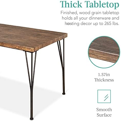 Best Choice Products 5-Piece Metal and Wood Indoor Modern Rectangular Dining Table Furniture Set for Kitchen, Dining Room, Dinette, Breakfast Nook w/ 4 Chairs - Drift Brown - Image 4