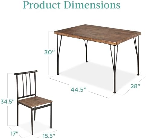 Best Choice Products 5-Piece Metal and Wood Indoor Modern Rectangular Dining Table Furniture Set for Kitchen, Dining Room, Dinette, Breakfast Nook w/ 4 Chairs - Drift Brown - Image 8