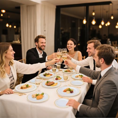 WELLIFE 350Pcs Gold Plastic Plates for 50 Guests - Plastic Dinnerware Set, Includes 100 Party Plates,150 Gold Silverware Disposable,50 Napkins,50 Cups,Disposable Plates for Party and Wedding - Image 7