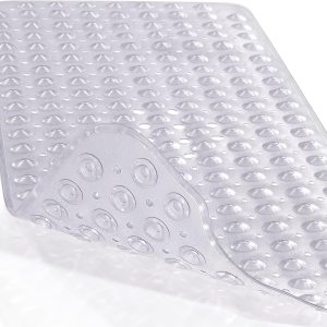 Yimobra Non Slip Bathtub Mat, Super Strong Suction Cups, 40"x16" Extra Long Shower Mat with Drain Holes, Machine Washable Fast Draining Bathroom Floor Mat, Clear Grey